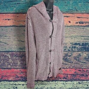 Hollister Hooded Button Down Striped Knit Cardigan Sweater Size XL Women's